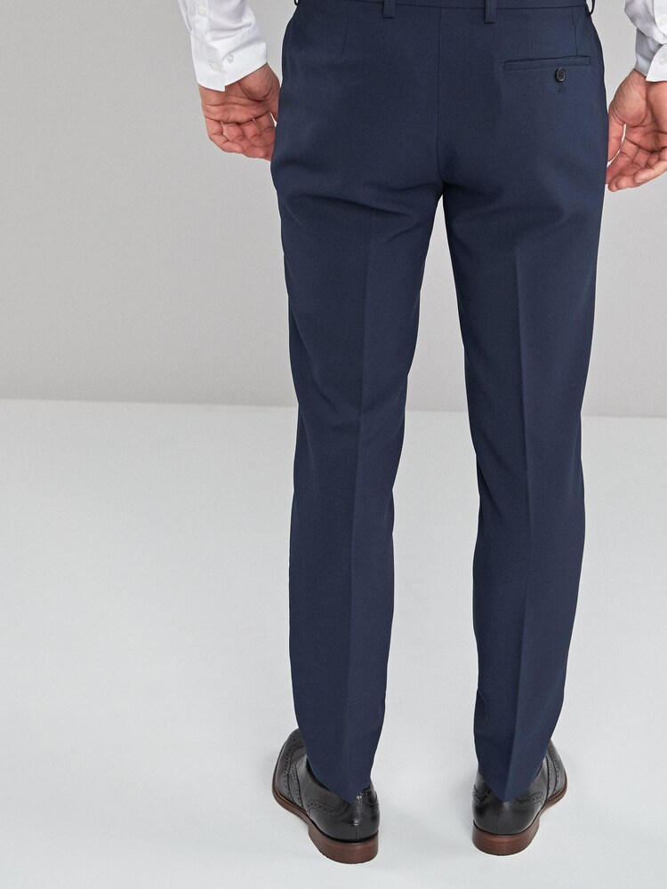 Navy Blue Skinny Machine Washable Plain Front Formal Trousers - Image 2 of 4
