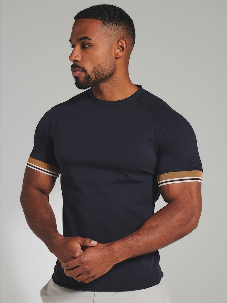 Tailored Athlete Blue Muscle Fit Tipped T-Shirt - Image 1 of 7 Tailored Athlete Blue Muscle Fit Tipped T-Shirt - Image 1 of 7