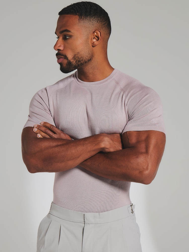 Tailored Athlete Pink Muscle Fit Fine Gauge Knitted T-Shirt - Image 1 of 6 Tailored Athlete Pink Muscle Fit Fine Gauge Knitted T-Shirt - Image 1 of 6