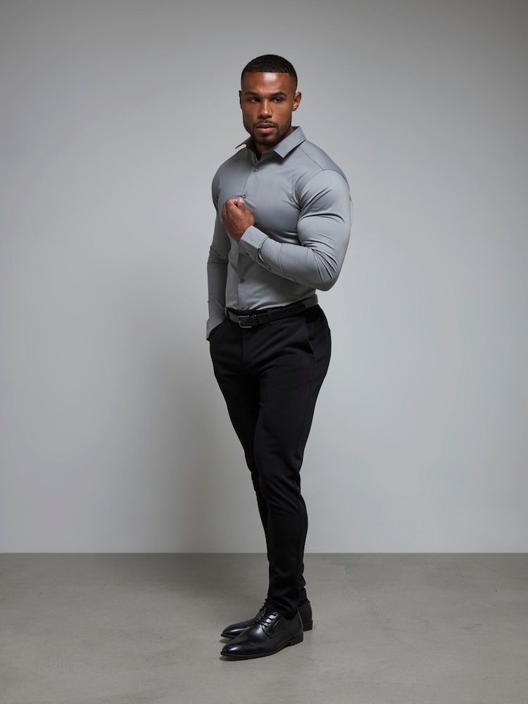 Tailored Athlete Grey Muscle Fit Essential Dress Shirt - Image 1 of 5 Tailored Athlete Grey Muscle Fit Essential Dress Shirt - Image 1 of 5