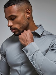 Tailored Athlete Grey Muscle Fit Essential Dress Shirt - Image 3 of 5