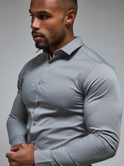 Tailored Athlete Grey Muscle Fit Essential Dress Shirt - Image 4 of 5