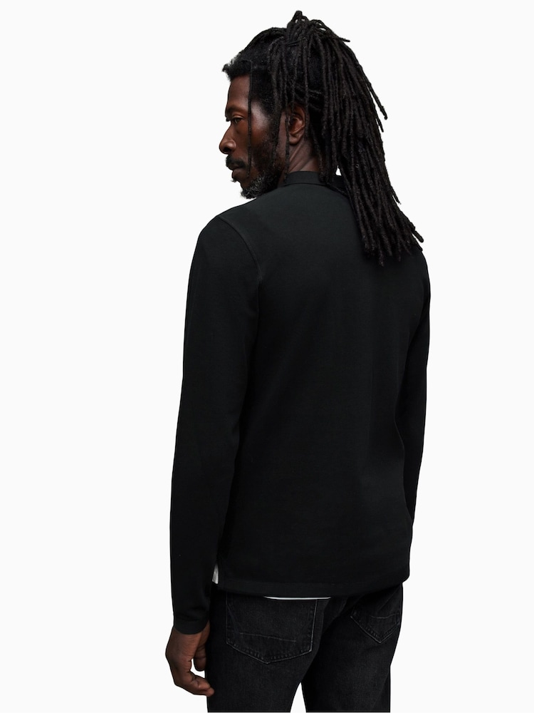AllSaints Black 100% Cotton Reform Polo Shirt - Image 2 of 7