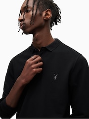 AllSaints Black 100% Cotton Reform Polo Shirt - Image 6 of 7