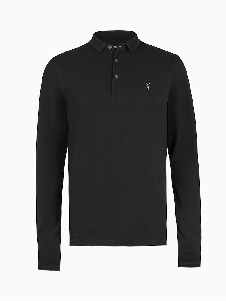 AllSaints Black 100% Cotton Reform Polo Shirt - Image 7 of 7