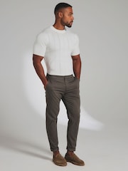 Tailored Athlete Cream Muscle Fit Vertical Stripe Knitted T-Shirt - Image 1 of 6