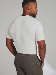Tailored Athlete Cream Muscle Fit Vertical Stripe Knitted T-Shirt - Image 2 of 6
