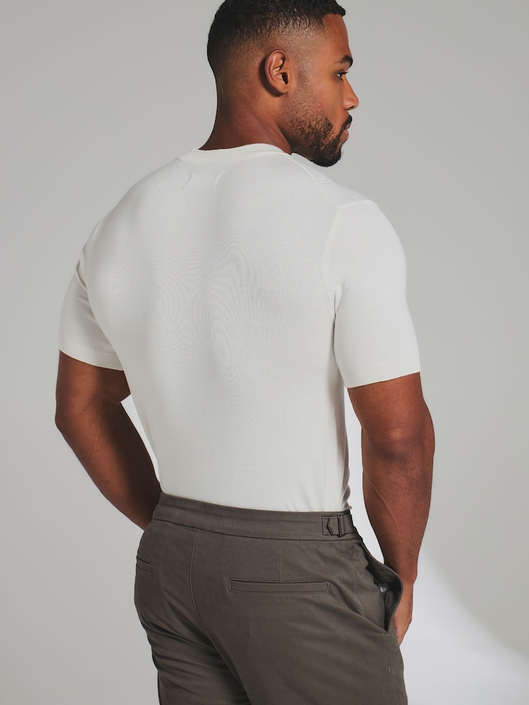 Tailored Athlete Cream Muscle Fit Vertical Stripe Knitted T-Shirt - Image 2 of 6 Tailored Athlete Cream Muscle Fit Vertical Stripe Knitted T-Shirt - Image 2 of 6