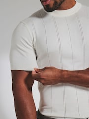 Tailored Athlete Cream Muscle Fit Vertical Stripe Knitted T-Shirt - Image 3 of 6