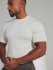 Tailored Athlete Cream Muscle Fit Vertical Stripe Knitted T-Shirt - Image 4 of 6