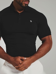 Tailored Athlete Black Muscle Fit Signature Polo Shirt - Image 4 of 5
