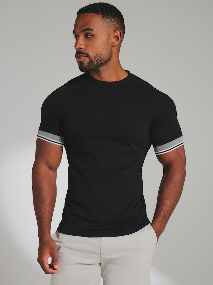 Tailored Athlete Black Muscle Fit Tipped T-Shirt - Image 1 of 6 Tailored Athlete Black Muscle Fit Tipped T-Shirt - Image 1 of 6