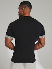 Tailored Athlete Black Muscle Fit Tipped T-Shirt - Image 2 of 6