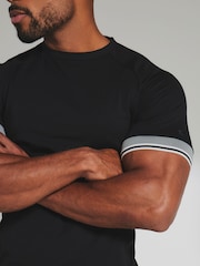 Tailored Athlete Black Muscle Fit Tipped T-Shirt - Image 4 of 6