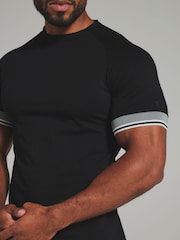 Tailored Athlete Black Muscle Fit Tipped T-Shirt - Image 5 of 6