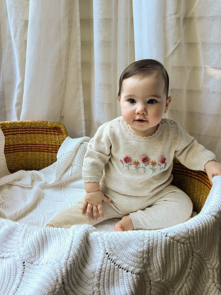 Purebaby Natural Scalloped Knit Floral Jumper & Leggings Set - Image 1 of 7