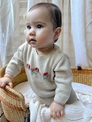 Purebaby Natural Scalloped Knit Floral Jumper & Leggings Set - Image 2 of 7
