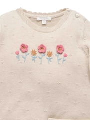 Purebaby Natural Scalloped Knit Floral Jumper & Leggings Set - Image 4 of 7