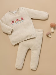 Purebaby Natural Scalloped Knit Floral Jumper & Leggings Set - Image 7 of 7