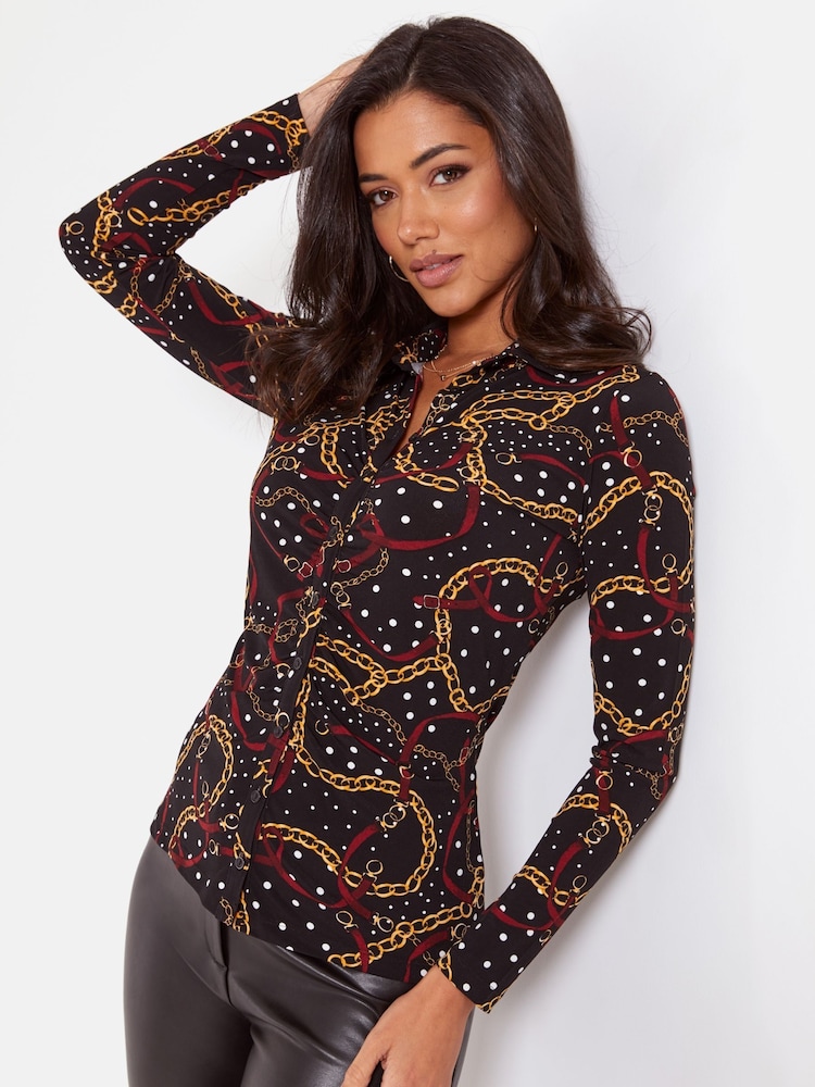 Pour Moi Black Multi Brooke Shine Shirt - Image 1 of 4