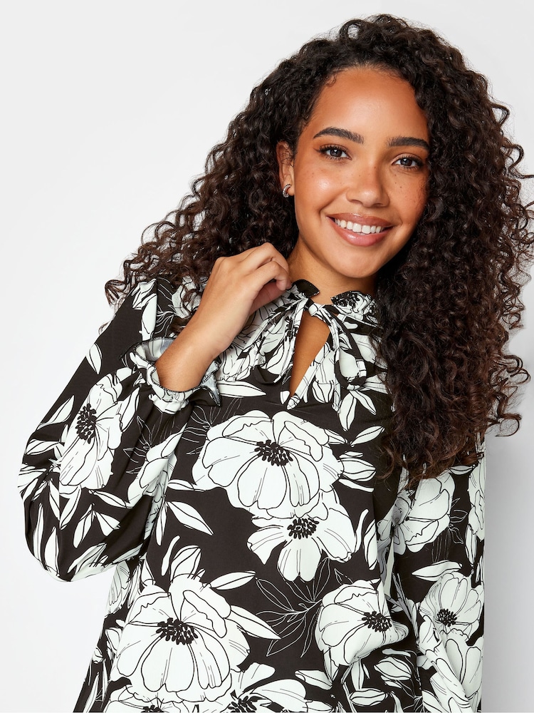 M&Co Black Floral Tie Neck Blouse - Image 5 of 5