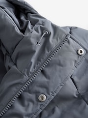 Steel Blue Long Length Shower Resistant Hooded Puffer Coat - Image 12 of 13