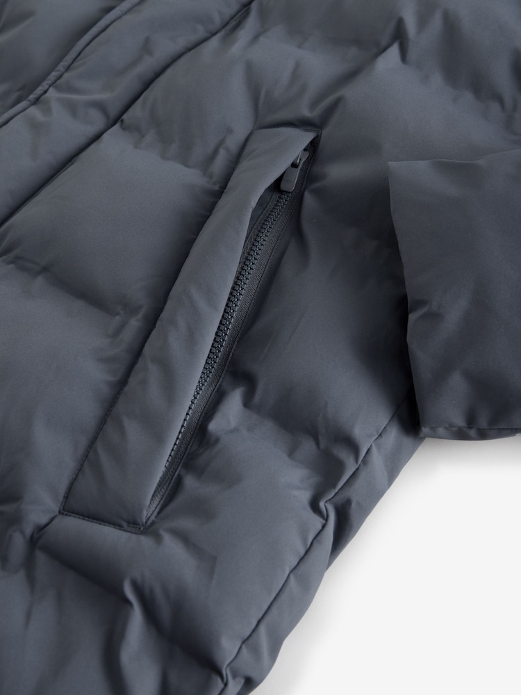 Steel Blue Long Length Shower Resistant Hooded Puffer Coat - Image 13 of 13