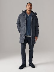 Steel Blue Long Length Shower Resistant Hooded Puffer Coat - Image 3 of 13