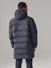 Steel Blue Long Length Shower Resistant Hooded Puffer Coat - Image 5 of 13