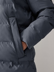 Steel Blue Long Length Shower Resistant Hooded Puffer Coat - Image 7 of 13