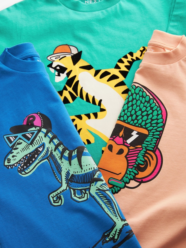 Multi Skating Animals Graphic Relaxed Fit Short Sleeve T-Shirts 3 Pack (3-16yrs) - Image 3 of 3 Multi Skating Animals Graphic Relaxed Fit Short Sleeve T-Shirts 3 Pack (3-16yrs) - Image 3 of 3