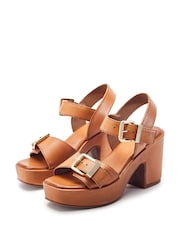 Moda in Pelle Brown Kellisa Leather Double Buckle Platform Sandals - Image 2 of 4