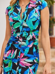 Sosandar Black Ruched Front Midi Shirt Dress - Image 5 of 5