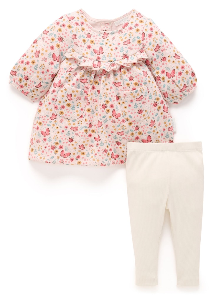 Purebaby Pink Cosy Floral Print Long Sleeve Dress & Leggings Set - Image 1 of 7 Purebaby Pink Cosy Floral Print Long Sleeve Dress & Leggings Set - Image 1 of 7
