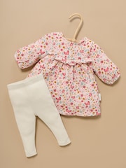 Purebaby Pink Cosy Floral Print Long Sleeve Dress & Leggings Set - Image 2 of 7