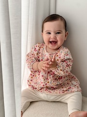 Purebaby Pink Cosy Floral Print Long Sleeve Dress & Leggings Set - Image 3 of 7