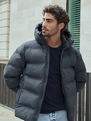 Slate Grey Regular Length Shower Resistant Hooded Puffer Coat - Image 1 of 15