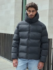 Slate Grey Regular Length Shower Resistant Hooded Puffer Coat - Image 2 of 15
