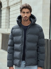 Slate Grey Regular Length Shower Resistant Hooded Puffer Coat - Image 3 of 15