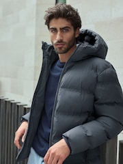 Slate Grey Regular Length Shower Resistant Hooded Puffer Coat - Image 7 of 15