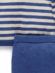 Purebaby Blue Striped Knit Set Polo Jumper & Leggings Set - Image 5 of 7