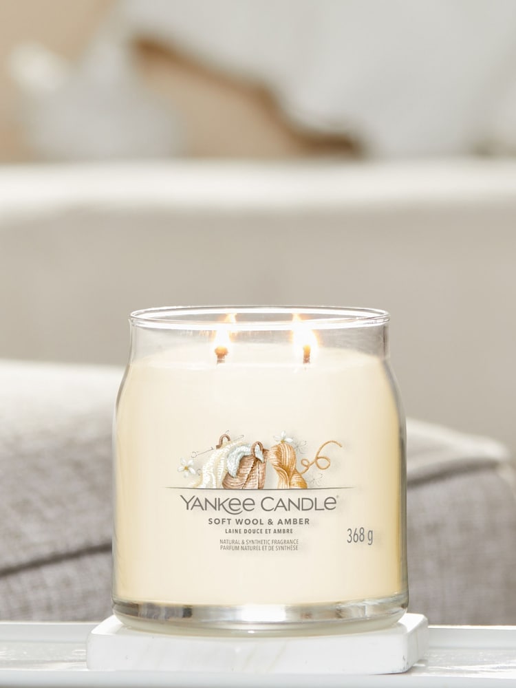 Yankee Candle White Signature Medium Jar Scented Candle Soft Wool Amber - Image 1 of 3