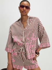 River Island Brown Cotton Blend Stripe Toucan Shirt - Image 1 of 4