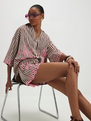 River Island Brown Cotton Blend Stripe Toucan Shirt - Image 3 of 4