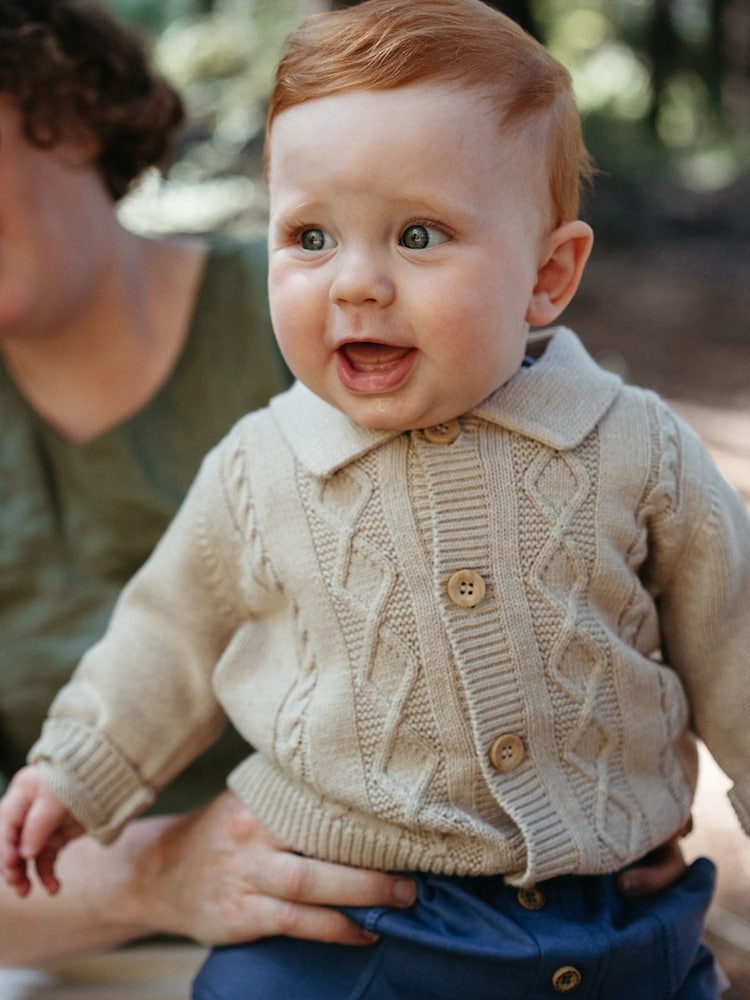 Purebaby Cable Stitch Button Up Cardigan with Collar - Bild 1 von 6