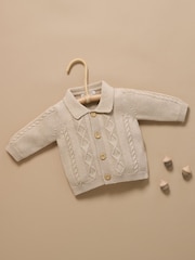 Purebaby Cable Stitch Button Up Cardigan with Collar - Bild 6 von 6