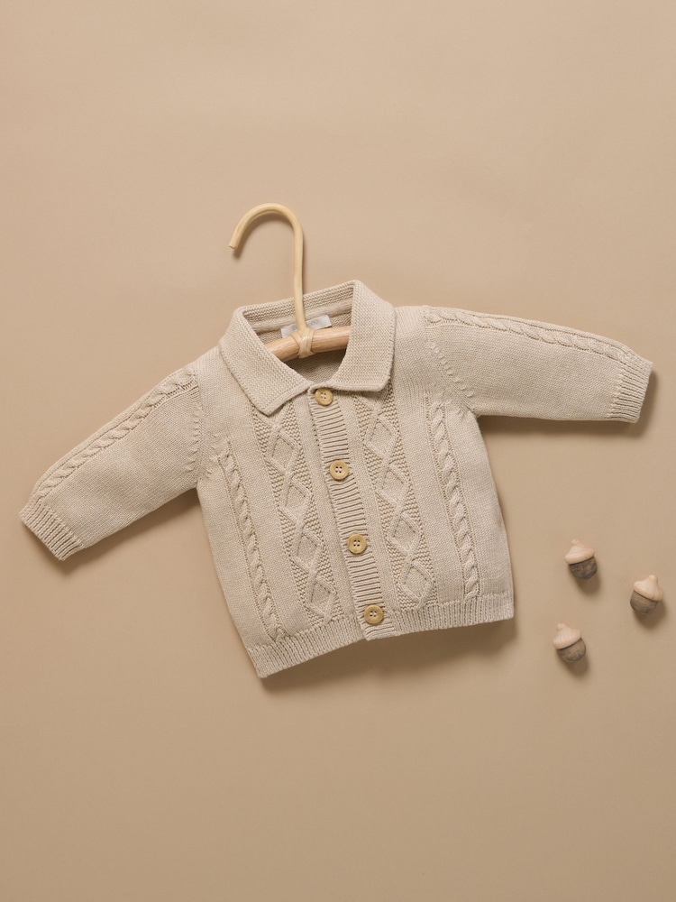 Purebaby Cable Stitch Button Up Cardigan with Collar - Bild 6 von 6