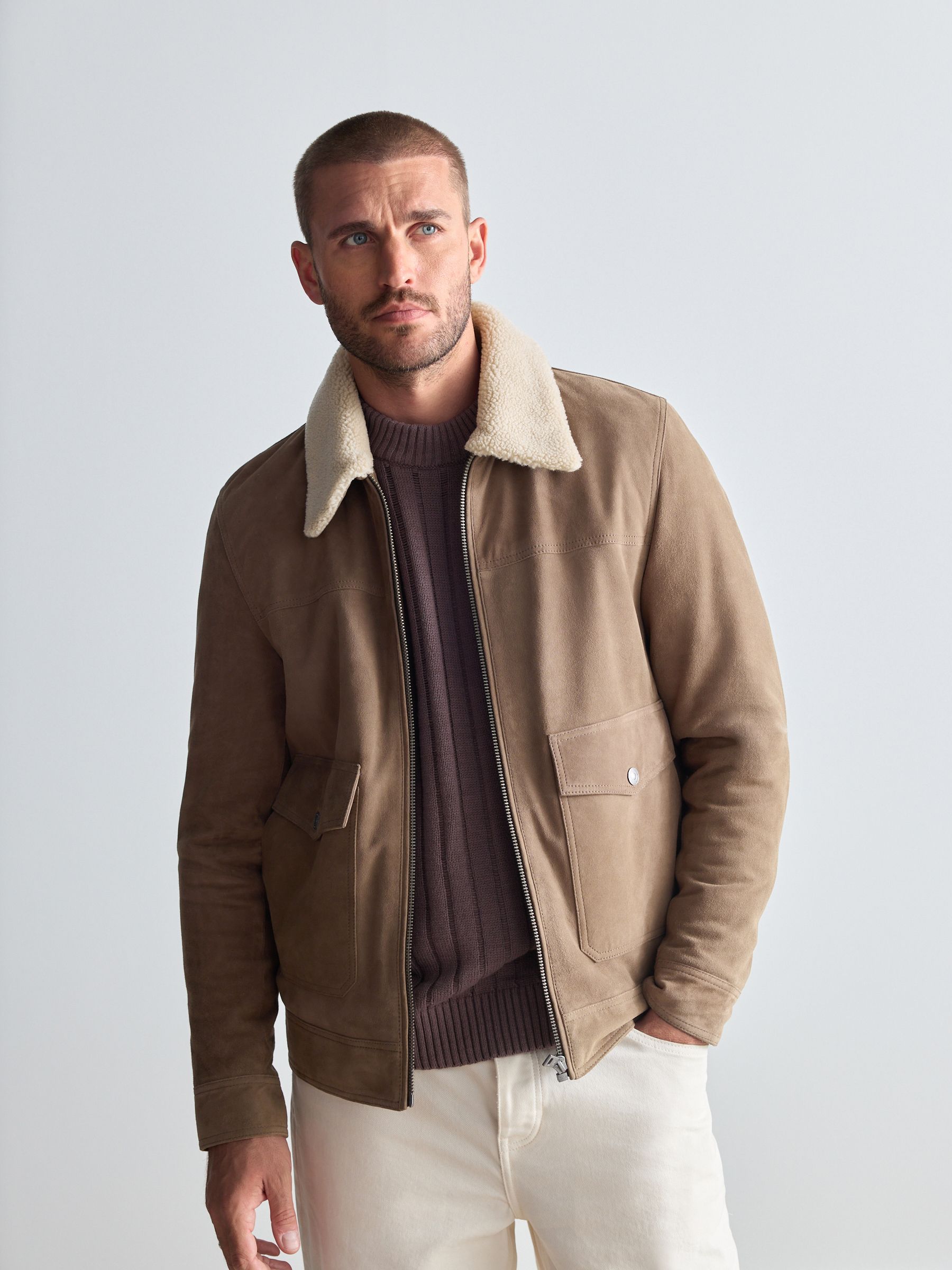 Suede borg collar jacket on sale
