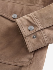 Neutral Suede Borg Collar Trucker Jacket - Image 10 of 12