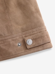 Neutral Suede Borg Collar Trucker Jacket - Image 12 of 12